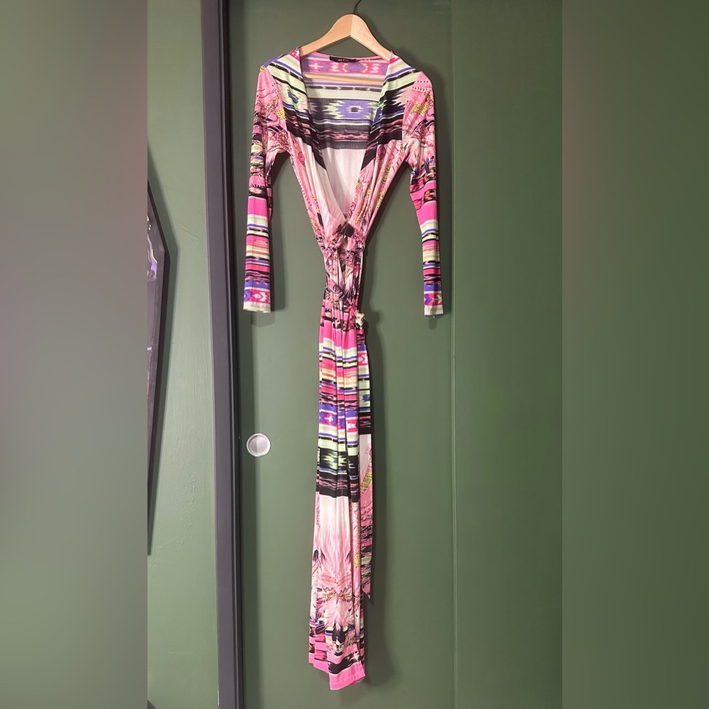 Ark & Co Pink and White Long Sleeve Wrap Dress